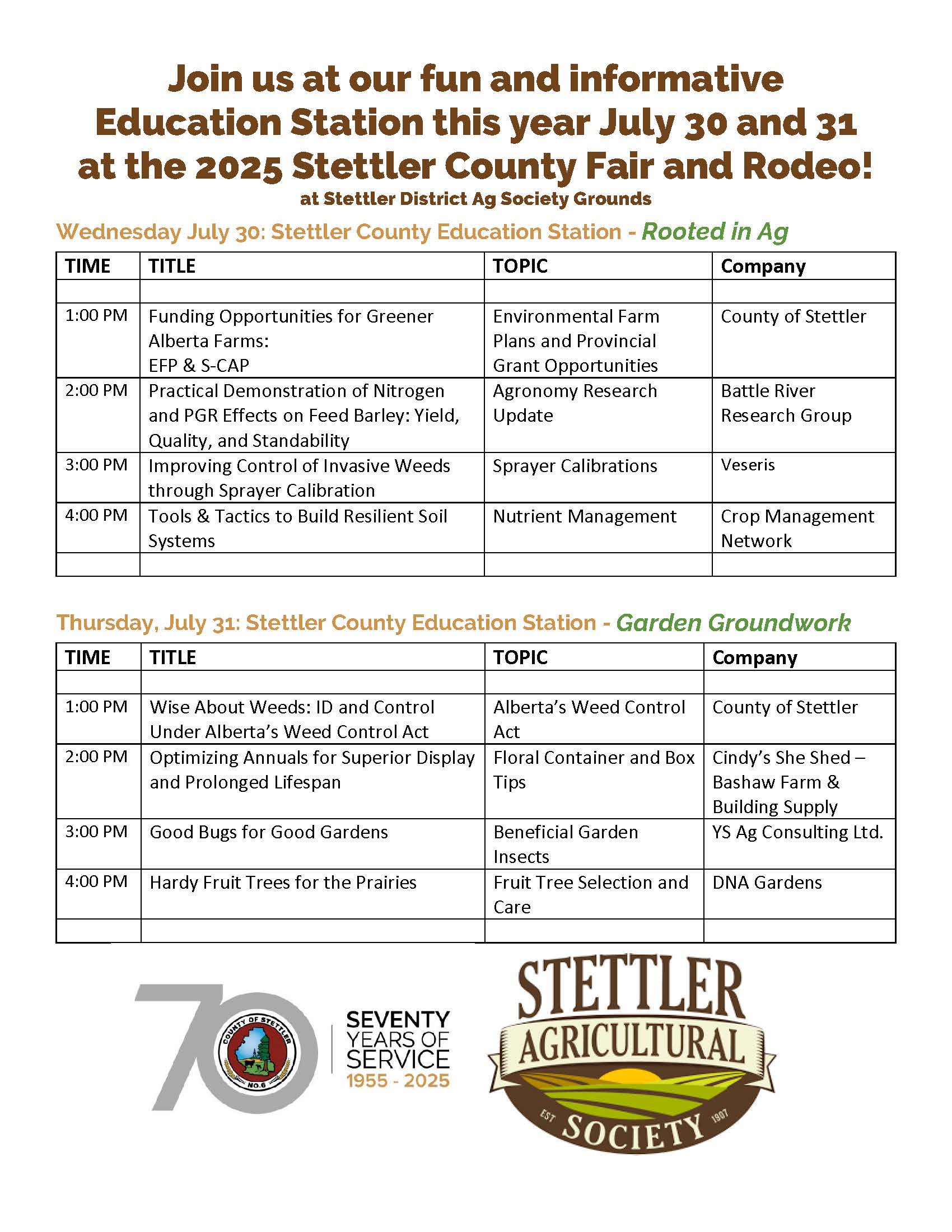 Educaton Station Schedule 2025