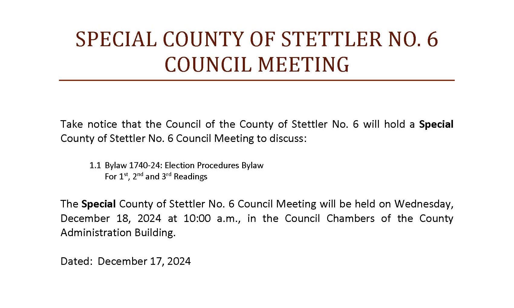 2024 12 18 Special  Meeting Notice - Public
